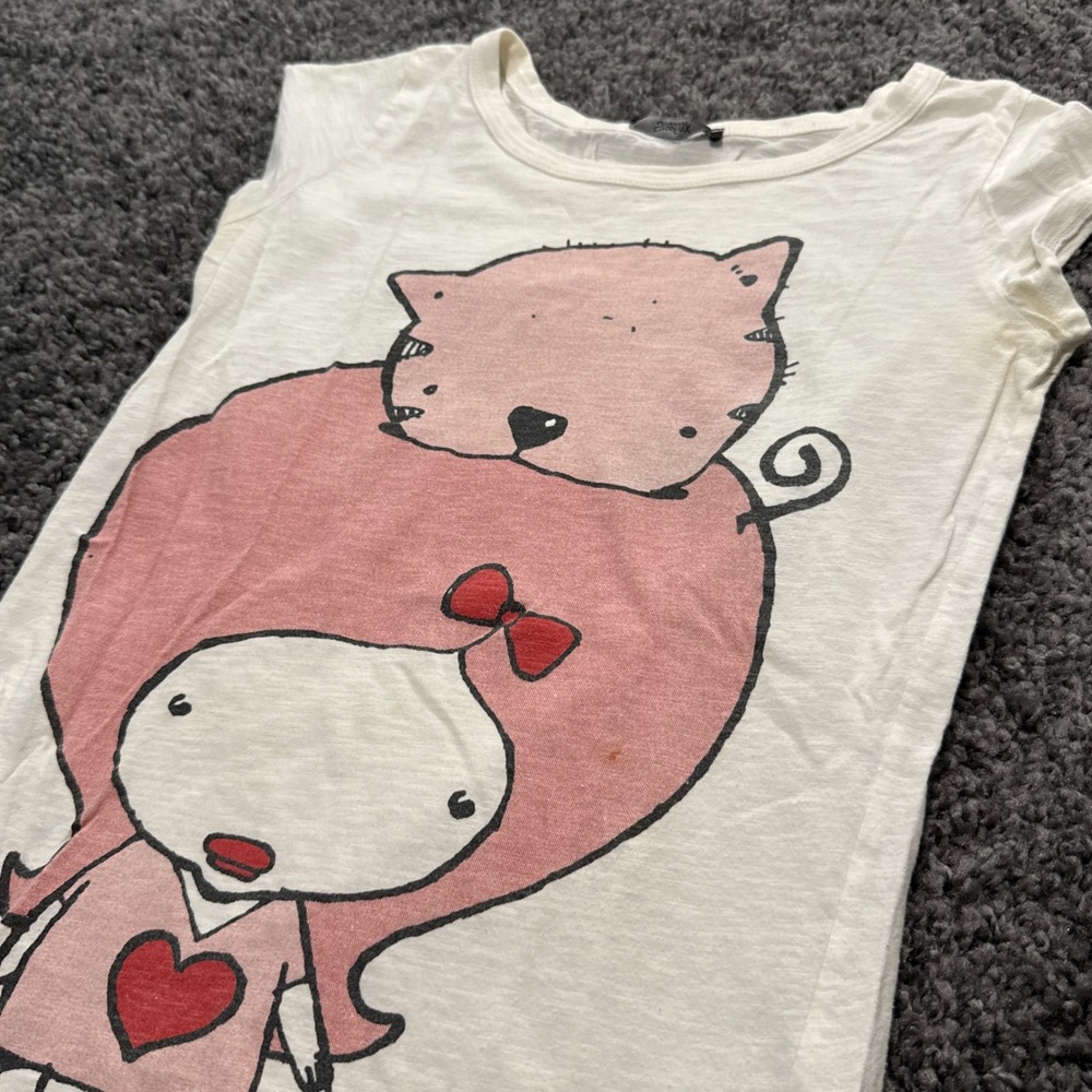 Vintage StreetBox Sadi Tekin Graphic Tee Women White Good Cat Girl Art M